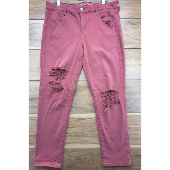 American Eagle Jegging Crop Jeans Womens Size 20L Stretch Pink Ripped Distressed - Picture 1 of 15
